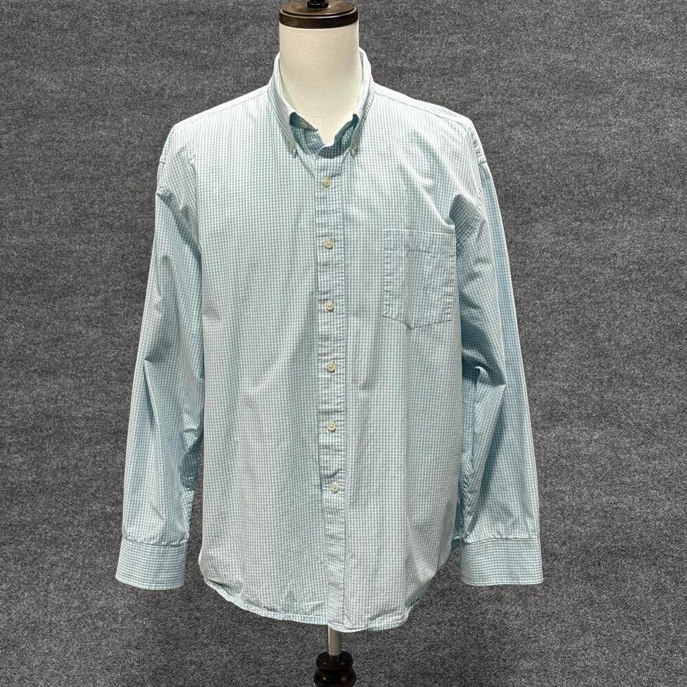 Izod Shirt Mens XXL Blue White Gingham Button Down Long Sleeve Cotton Pocket